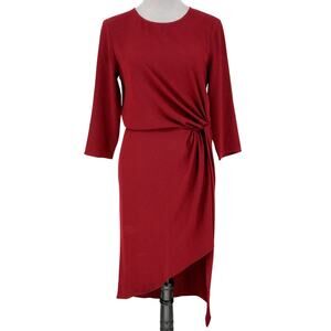 Haute Hippie Dress Womens Small Burgundy Asymmetric Hem Ruched Side Chiffon New